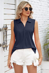 Ruched Johnny Collar Tank - Trendsi - Flyclothing LLC