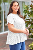 Plus Size Eyelet Round Neck Short Sleeve Blouse - Trendsi - Flyclothing LLC