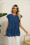 Swiss Dot Round Neck Tiered Blouse - Trendsi - Flyclothing LLC
