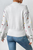 Pom-Pom Trim Mock Neck Long Sleeve Pullover Sweater - Trendsi