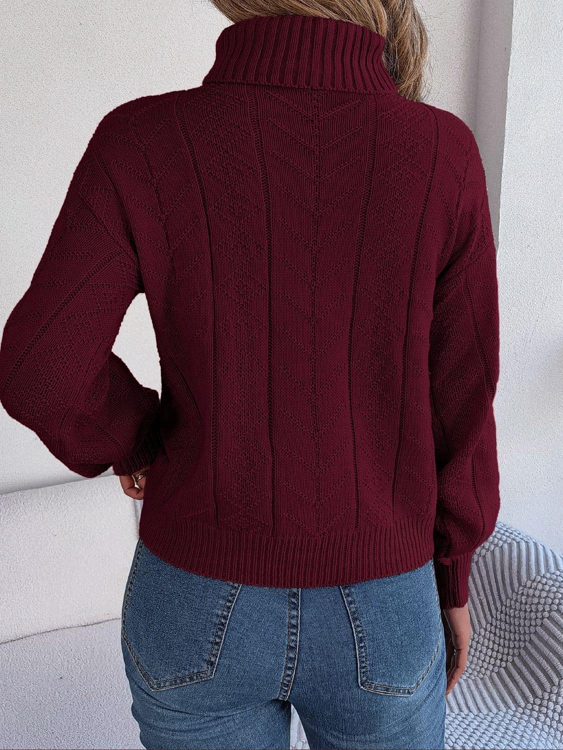 Cable-Knit Turtleneck Sweater - Trendsi