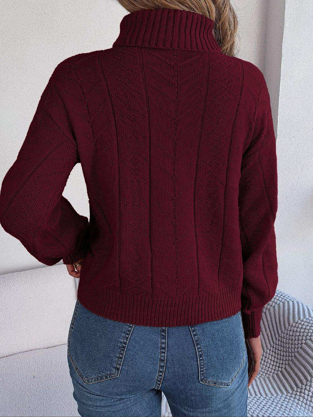 Cable-Knit Turtleneck Sweater - Trendsi - Flyclothing LLC
