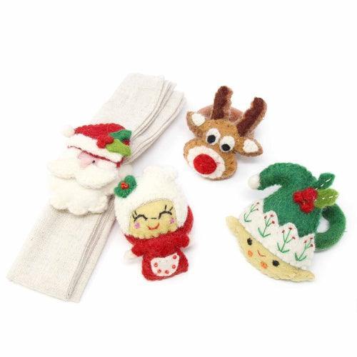 Hand Felted Christmas Napkin Rings, Set of Four - Global Groove (T) - Global Groove