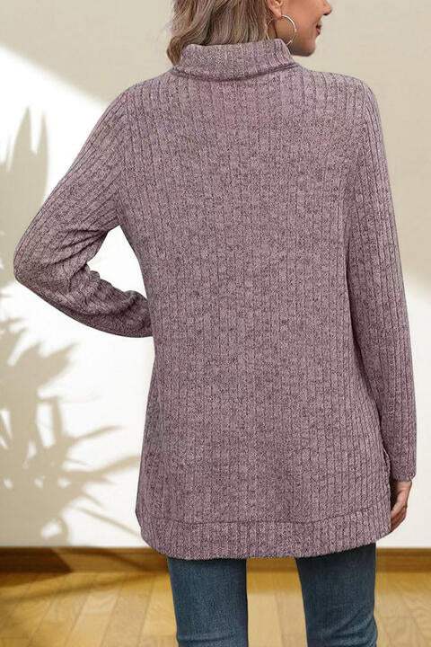 Turtleneck High Low Top - Trendsi - Flyclothing LLC