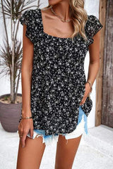 Printed Square Neck Cap Sleeve Blouse - Trendsi - Flyclothing LLC