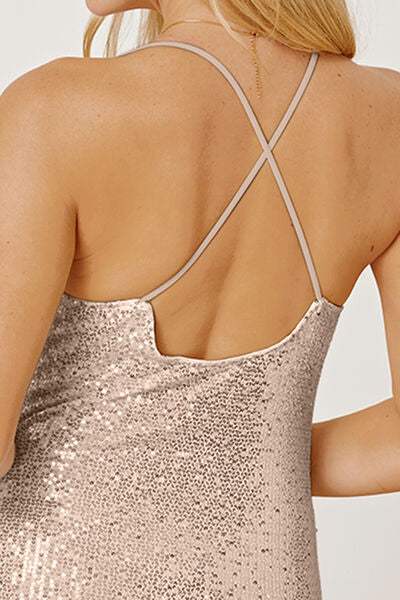 Sequin Spaghetti Strap Mini Wrap Dress - Trendsi - Flyclothing LLC