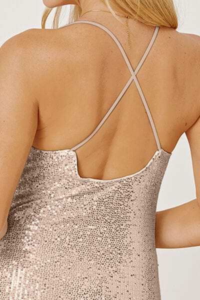 Sequin Spaghetti Strap Mini Wrap Dress - Trendsi - Flyclothing LLC
