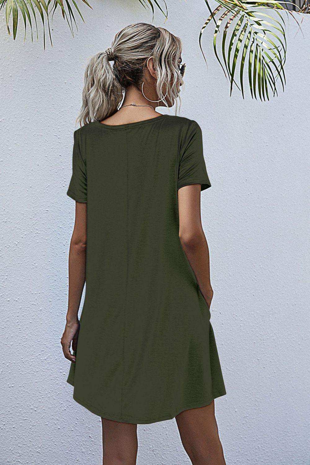 Round Neck Short Sleeve Mini Dress - Trendsi - Flyclothing LLC