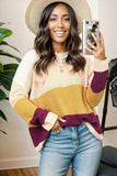 Color Block Round Neck Long Sleeve Sweater - Trendsi - Flyclothing LLC