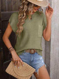 Pocketed Round Neck Cap Sleeve Sweater - Trendsi - Flyclothing LLC