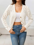 Openwork V-Neck Buttoned Knit Top - Trendsi - Flyclothing LLC