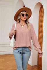 Notched Neck Flounce Sleeve Blouse - Trendsi