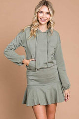 Culture Code Full Size Drawstring Dropped Shoulder Hooded Mini Dress - Trendsi - Flyclothing LLC