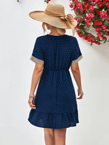 Contrast V-Neck Short Sleeve Mini Dress - Trendsi - Flyclothing LLC