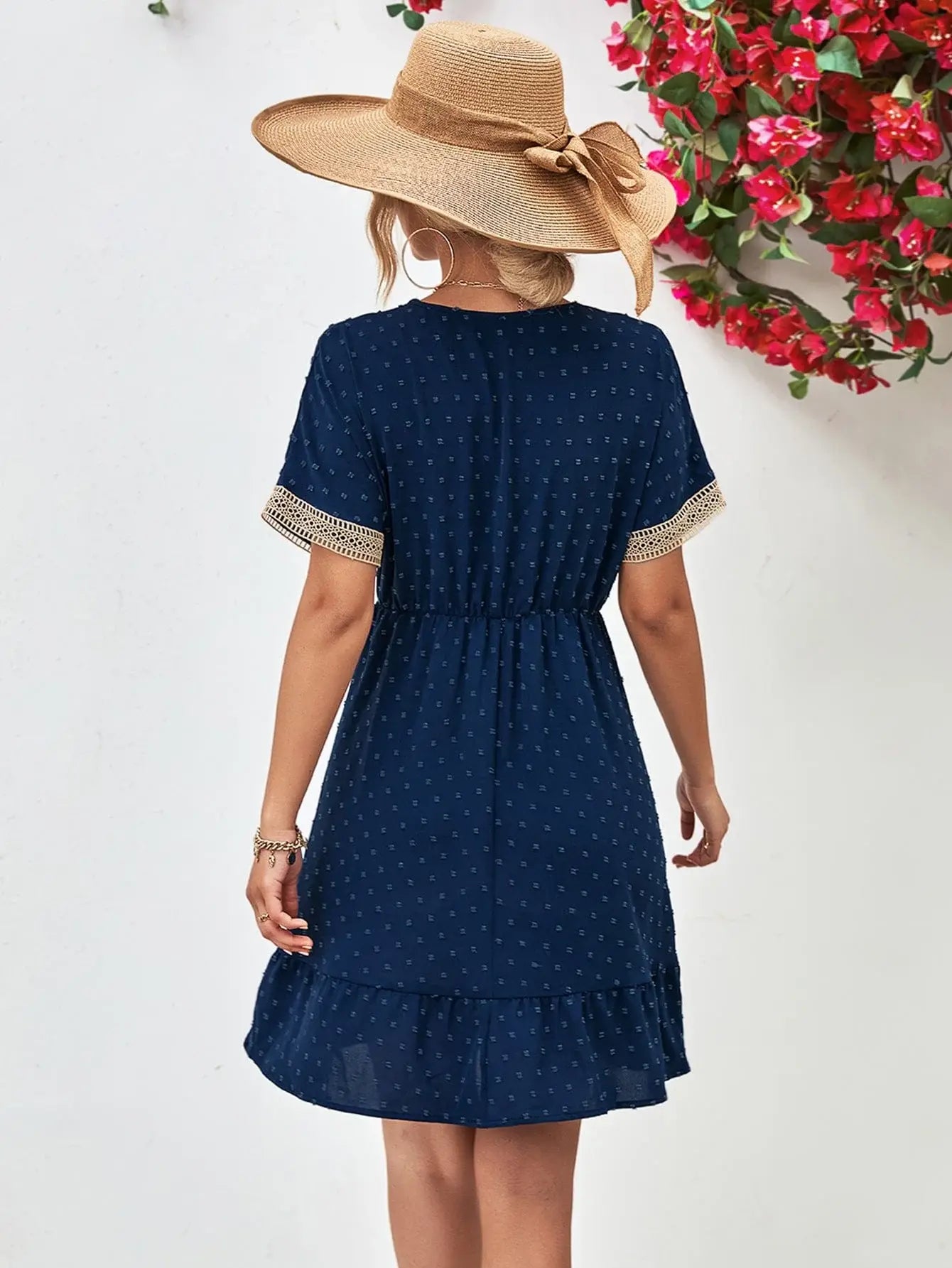 Contrast V-Neck Short Sleeve Mini Dress - Trendsi - Flyclothing LLC