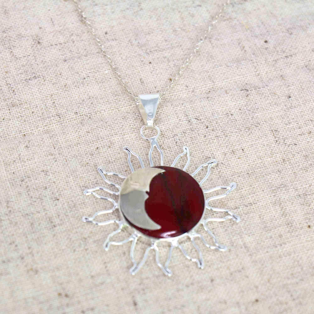Sun and Moon Red Jasper Pendant with Chain - Artisana - Flyclothing LLC