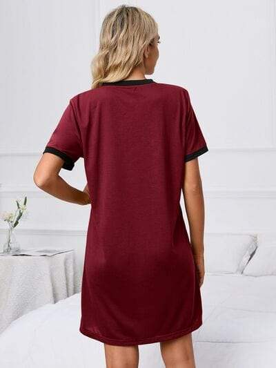 Contrast Trim Round Neck Mini Dress - Trendsi - Flyclothing LLC