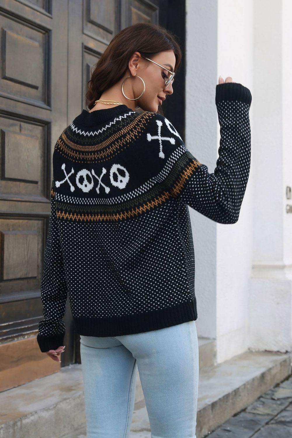 Ribbed Round Neck Long Sleeve Pullover Sweater - Trendsi - Flyclothing LLC