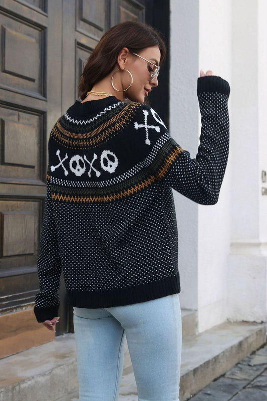 Ribbed Round Neck Long Sleeve Pullover Sweater - Trendsi