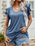 Layered Flutter Sleeve V-Neck Top - Trendsi