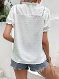 Swiss Dot Buttoned Puff Sleeve Blouse - Trendsi