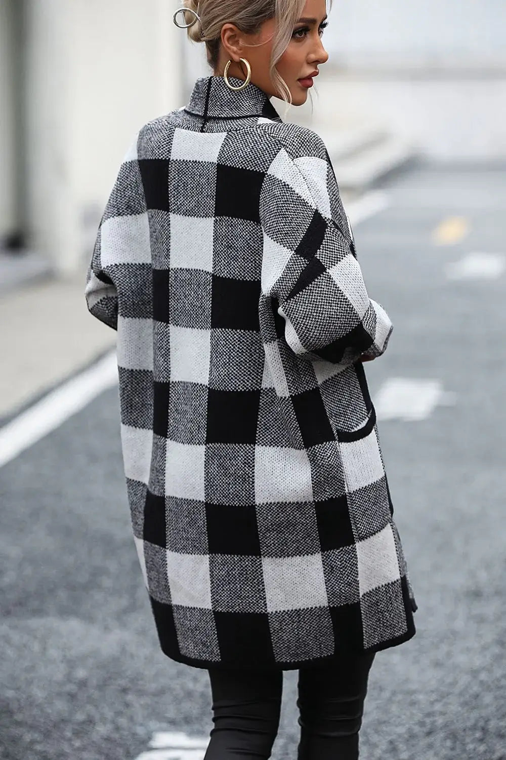 Plaid Dropped Shoulder Cardigan with Pocket - Trendsi - Flyclothing LLC