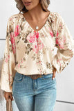 Floral V-Neck Balloon Sleeve Blouse - Trendsi