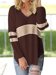 Striped V-Neck Long Sleeve Sweater - Flyclothing LLC