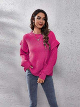Ruffled Round Neck Dropped Shoulder Sweater - Trendsi - Flyclothing LLC