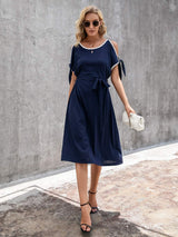 Round Neck Cold Shoulder Dress - Trendsi - Flyclothing LLC