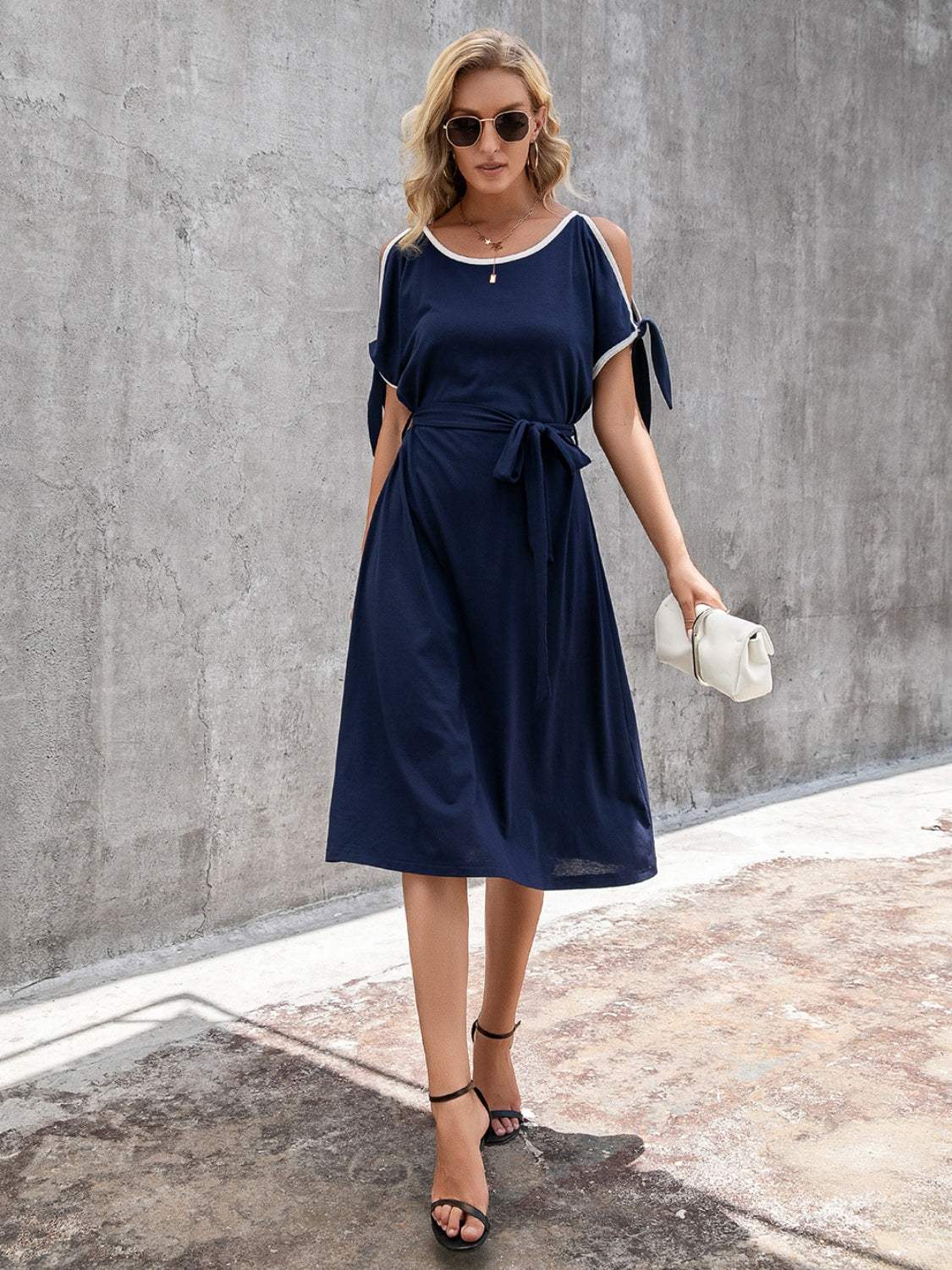 Round Neck Cold Shoulder Dress - Trendsi - Flyclothing LLC