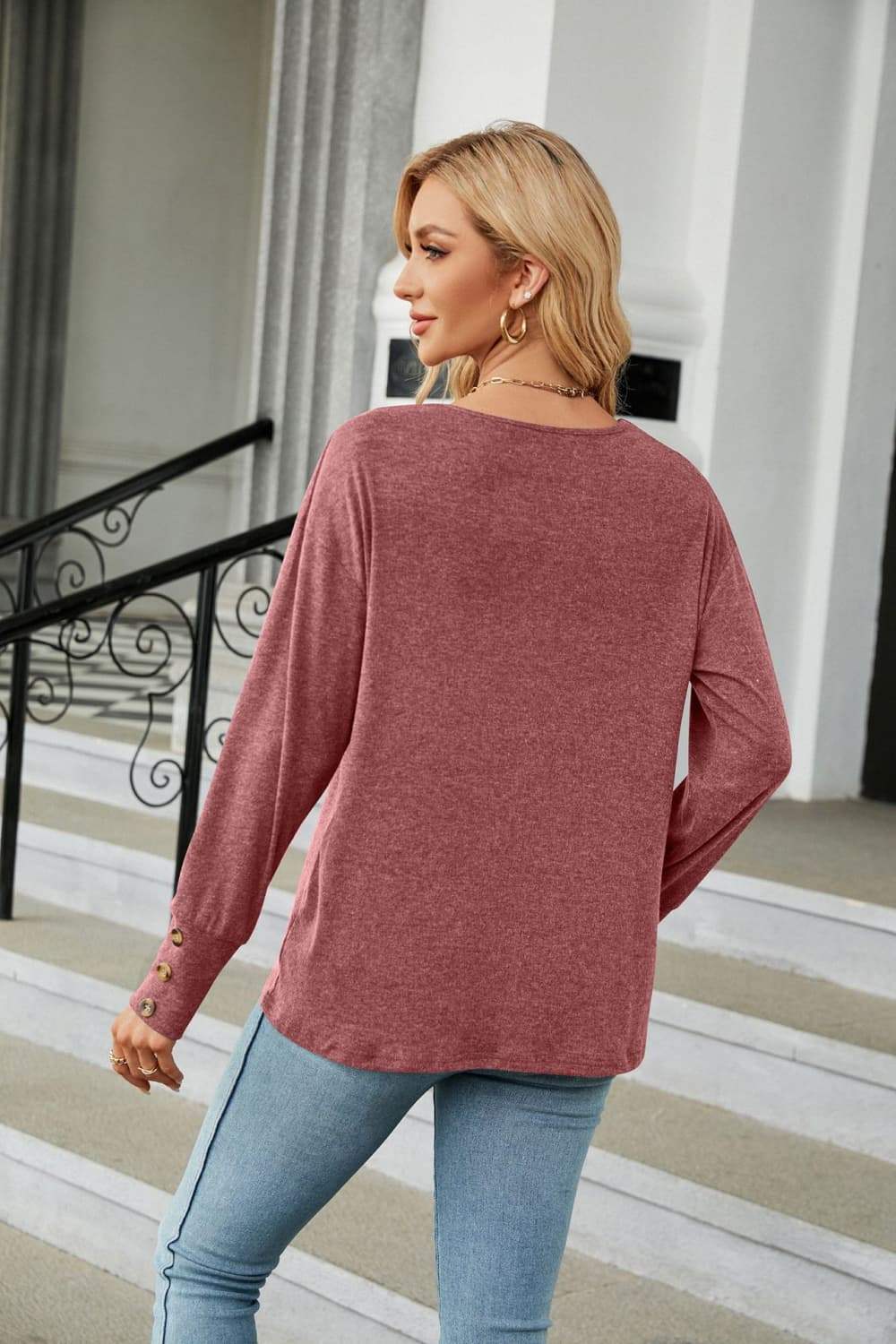 V-Neck Long Sleeve T-Shirt - Trendsi - Flyclothing LLC