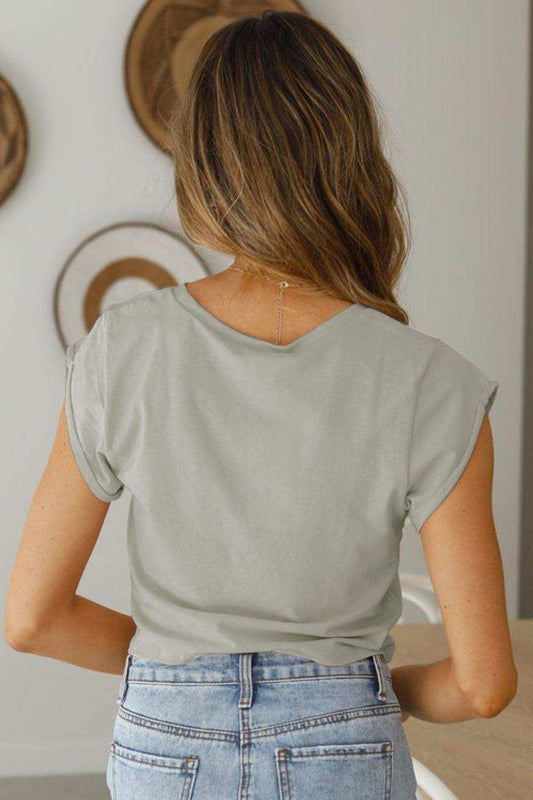 Tied Round Neck Crop Tee - Trendsi - Flyclothing LLC