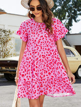 Leopard Short Flounce Sleeve Tiered Dress - Trendsi - Flyclothing LLC
