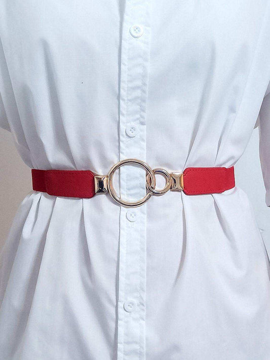 Double Ring Buckle Elastic PU Belt - Trendsi - Flyclothing LLC