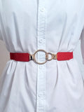 Double Ring Buckle Elastic PU Belt - Trendsi