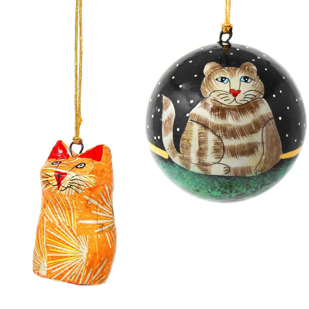 Handpainted Cat Ornaments, Set of 2 - Asha Handicrafts