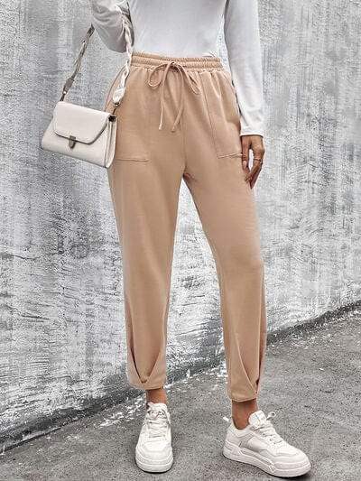 Drawstring Straight Pants with Pockets - Trendsi - Flyclothing LLC