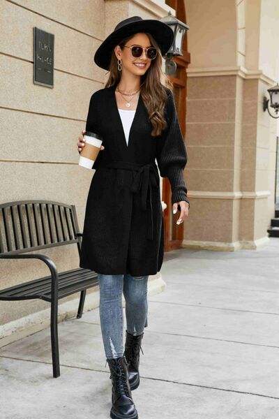 Open Front Lantern Sleeve Cardigan - Trendsi - Flyclothing LLC