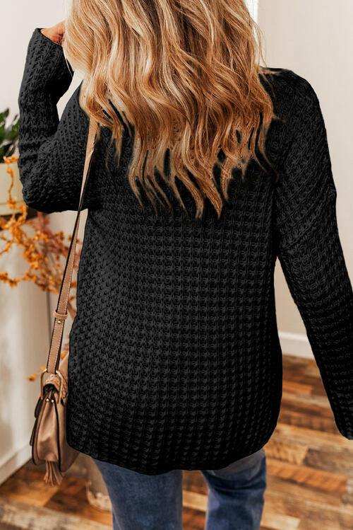 Openwork Round Neck Long Sleeve Sweater - Trendsi - Flyclothing LLC