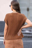 Cable-Knit Round Neck Cap Sleeve Sweater - Trendsi - Flyclothing LLC