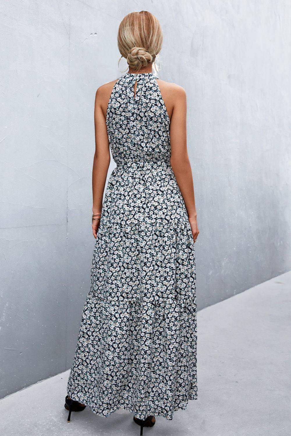 Printed Sleeveless Tie Waist Maxi Dress - Trendsi - Flyclothing LLC
