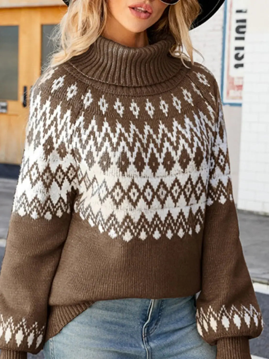Turtleneck Lantern Sleeve Sweater - Trendsi - Flyclothing LLC