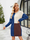 Color Block Dropped Shoulder Sweater Dress - Trendsi