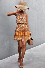 Bohemian Frill Trim Strapless Dress - Trendsi - Flyclothing LLC