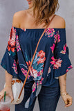 Printed Off-Shoulder Flounce Sleeve Top - Trendsi