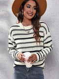 Striped Round Neck Dropped Shoulder Sweater - Trendsi - Flyclothing LLC