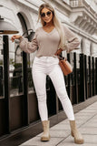 V-Neck Lantern Sleeve Blouse - Trendsi - Flyclothing LLC