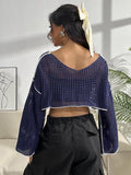 Contrast Patches Long Sleeve Cropped Knit Top - Trendsi