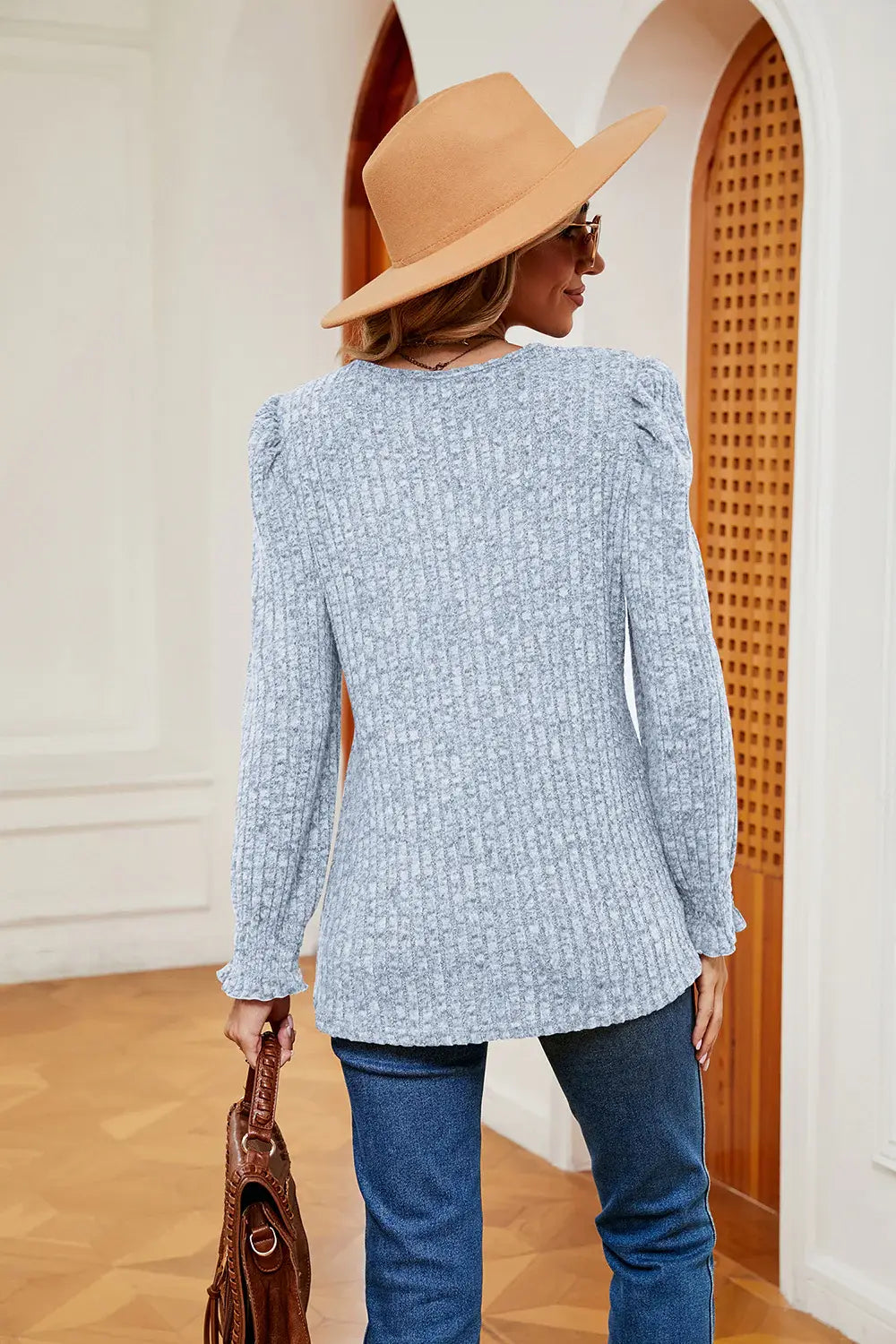 Square Neck Puff Sleeve Top - Trendsi - Flyclothing LLC